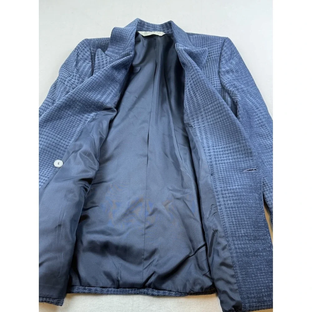 Austin Reed Double Breasted Blue Houndstooth Blazer Size 12 USA